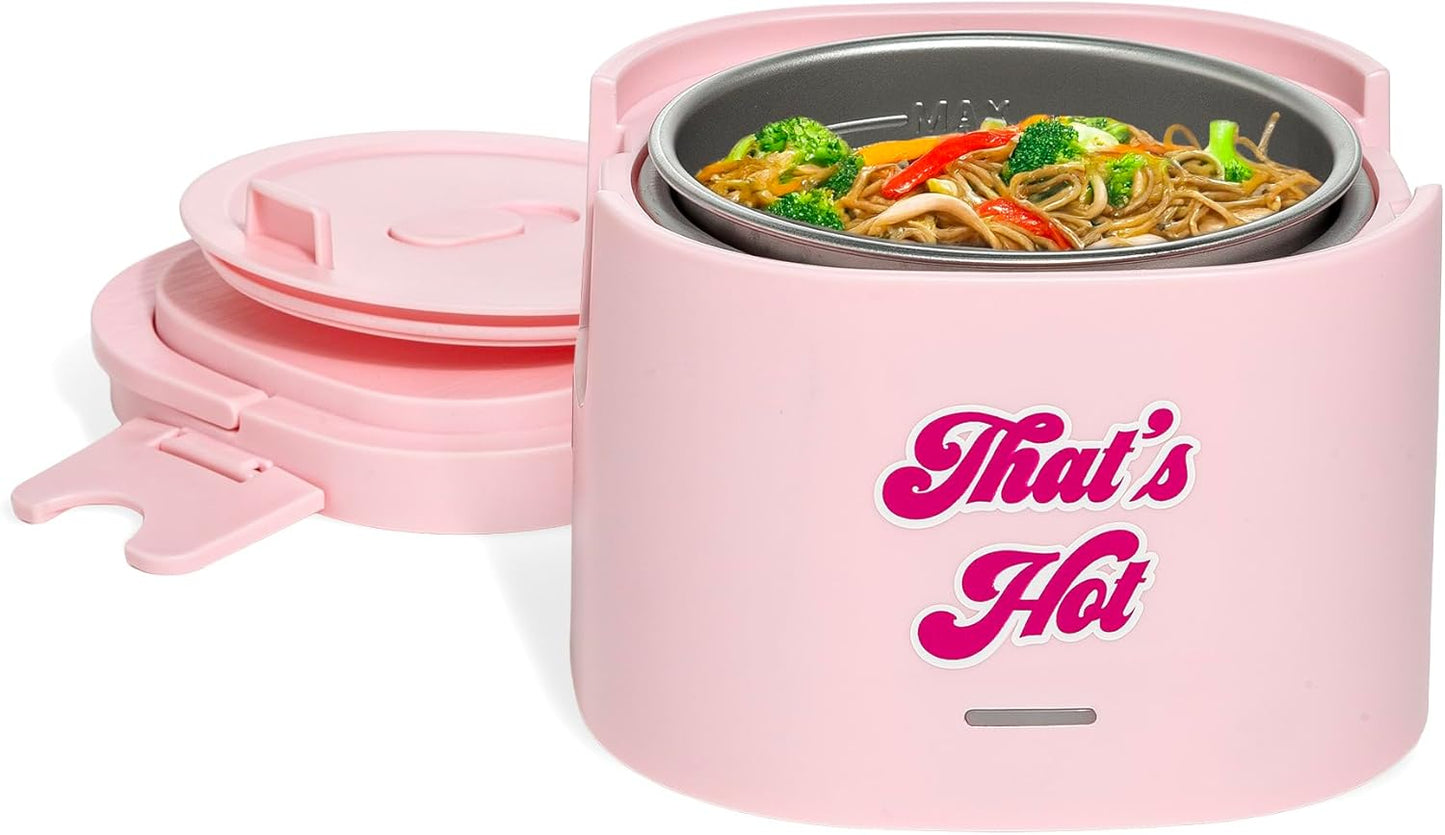 Paris Hilton Electric Lunch Warmer, 20-Ounce Stainless Steel Portable Food Container With Sealing Lid, Removable 2.5-Cup Inner Dish, \u201CThat\u2019s Hot\u201D Front Decal, Pink