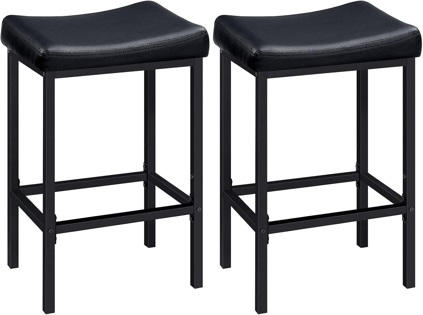 HOOBRO Bar Stools, Set of 2 Bar Chairs, Counter Height Stools, Saddle Barstools with Curved Surface, 24.8 Inches, 2.4" Thick Upholstery, for Kitchen, Dining Room, Cafe Black BB10BY01