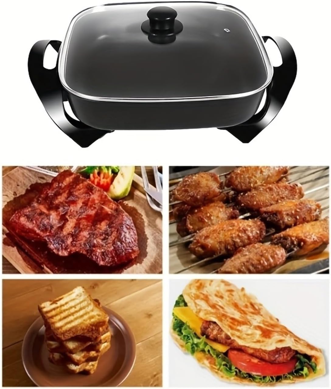 This Versatile Electric Frying Pan Features a Non-Stick Surface And Comes with a Transparent Glass Lid. It Is Perfect for Various Cooking(Black Electric Frying Pan)