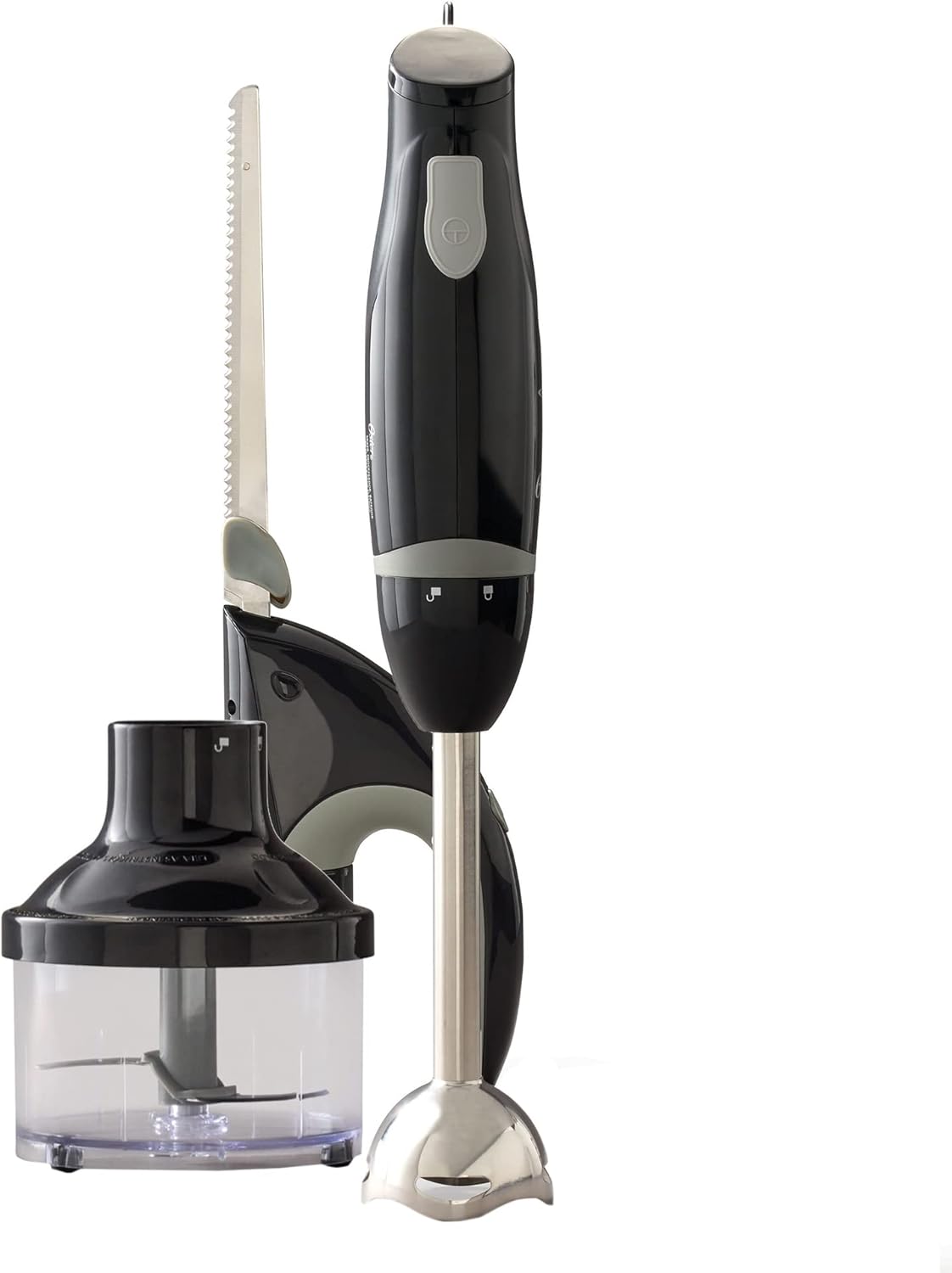 Oster Food Prep Kit Small Kitchen Appliance with Immersion Hand Blender, Electric Knife, and 2 Cup Mini Food Vegetable Chopper, Black