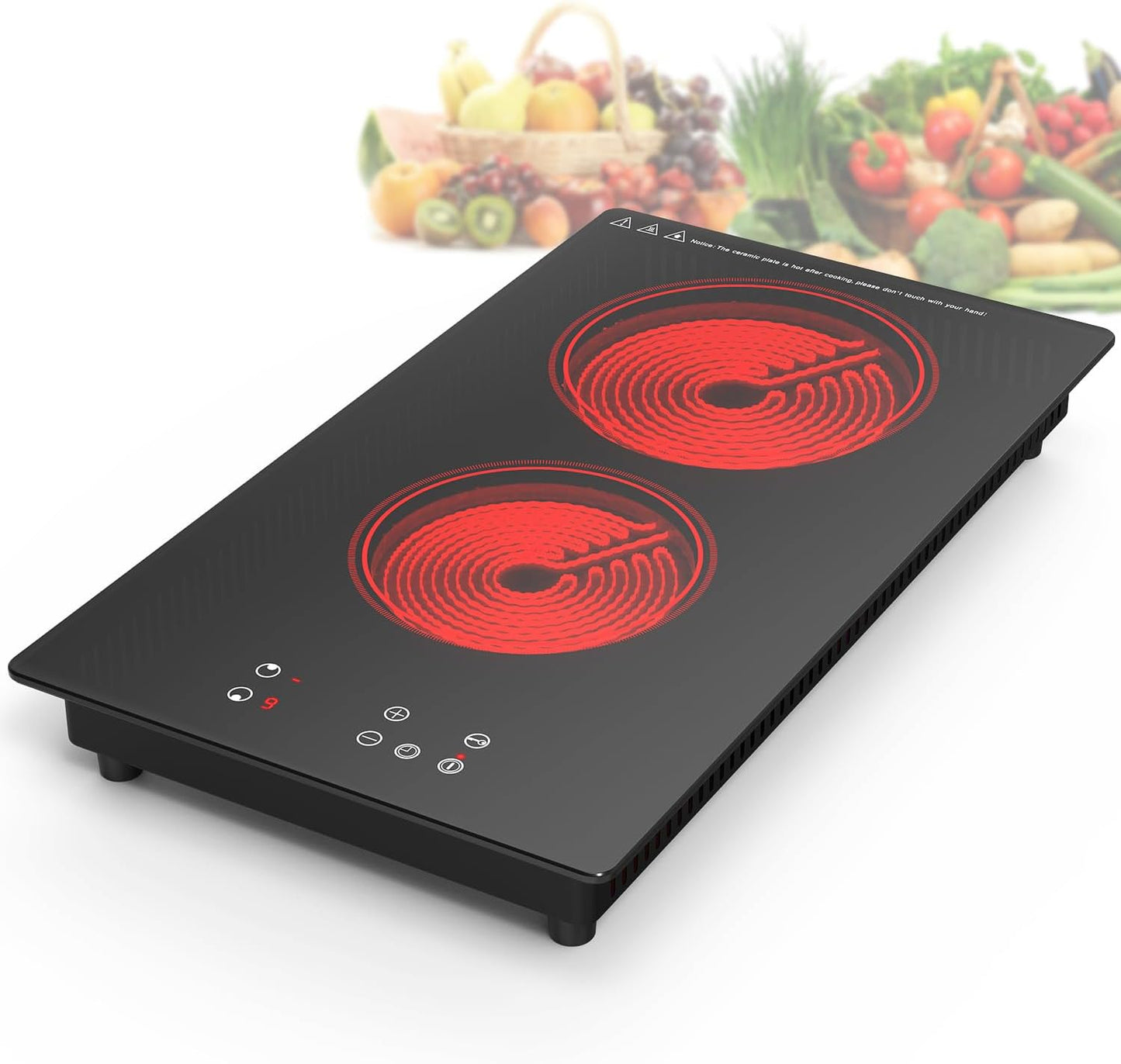 GIHETKUT Electric Cooktop,Built-in and Countertop Electric Stove Top, 2100W 110V Electric Burner 9 Heating Level, Timer & Kid Safety Lock, Sensor Touch Control 2 Burner Electric Cooktop.