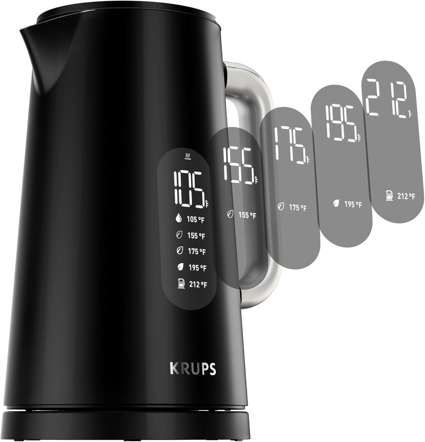KRUPS Smart Temp Electric Kettle: 1.7L Capacity, 5 Precise Temperature Settings, Digital Display, Cool-Touch Exterior, Cordless Design for Tea and Coffee Lovers