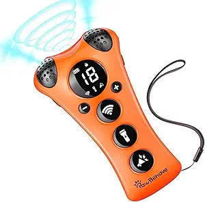 Adjustable Ultrasonic Dog Trainer – World's First Variable Frequency Pet Behavior Corrector with 10 Level Ultra Sound, 18 Dog Whistles, Anti-Bark Flashlight, Humane Dog Deterrent (Orange)
