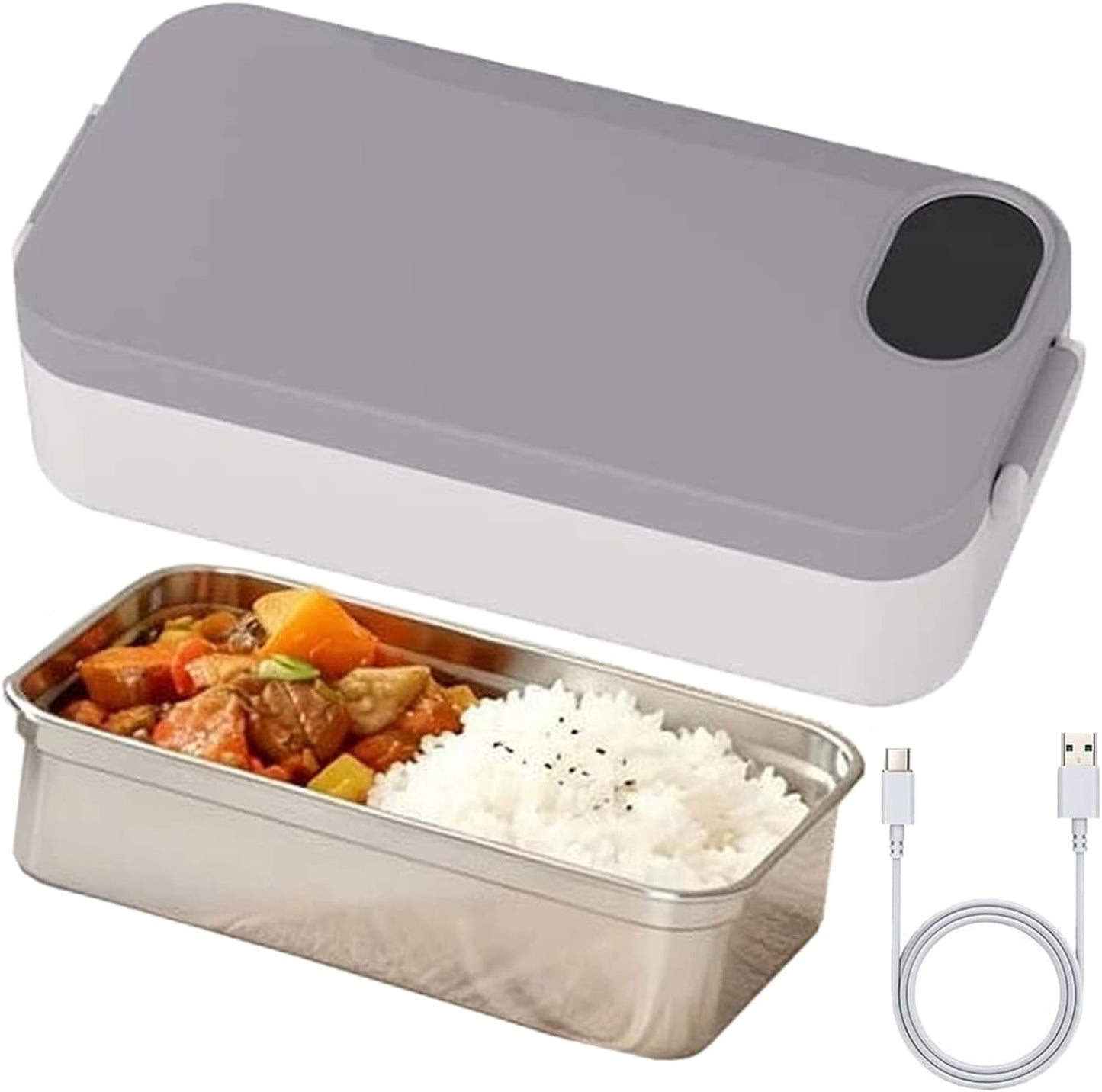 Smart Cordless & Waterless Electric Lunch Box, 900ml Portable Food Heater for Adults Women - 304 Stainless Steel Inner Pot, Compact Insulated Lunch Container for Work, Travel Meals (Gray)