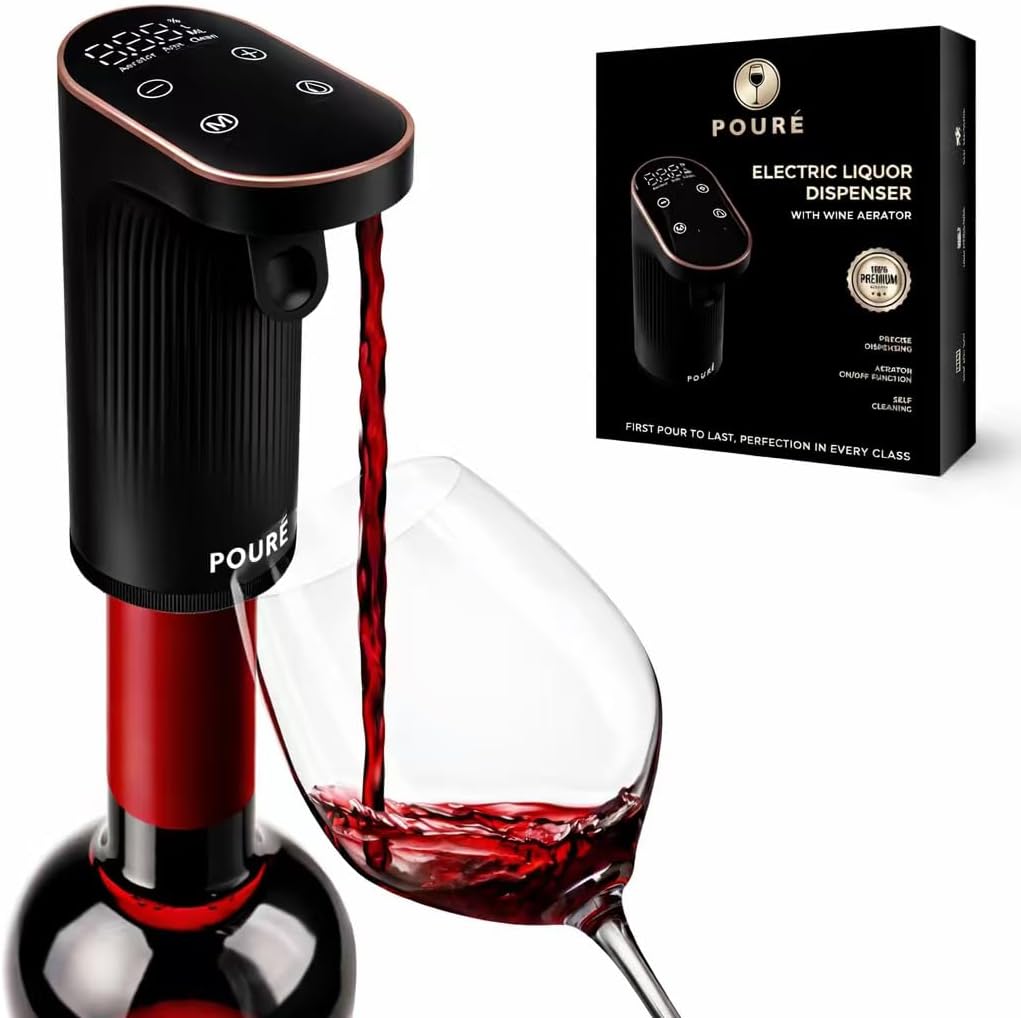 Electric Liquor Dispenser with Wine Aerator - Adjustable Alcohol Output 1-999mL - Smart Whiskey Pourer Pump - Long Battery Life - LED Touch Screen - Birthday Gift for Men Women Unique Gifts