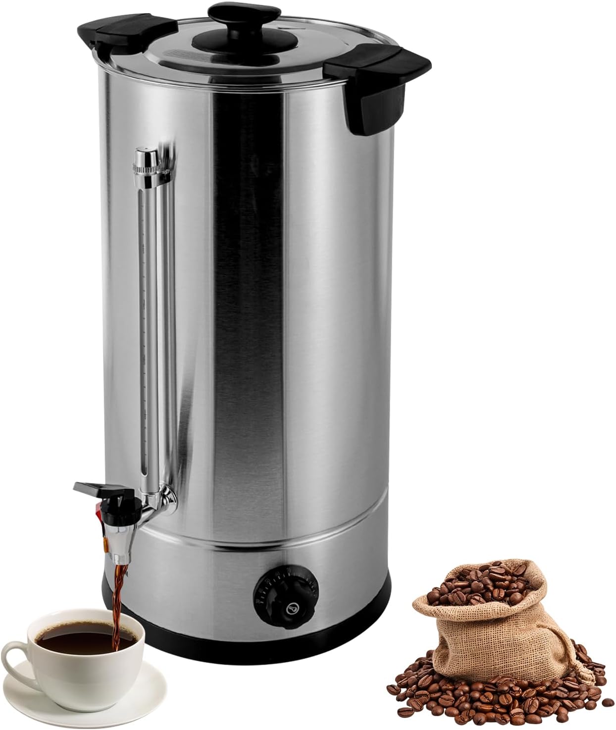 150 Cups Commercial Coffee Urn, 25L/6.6gal 150 Stainless Steel Commerical Coffee Maker with Thermostatic Control, Large Capacity Electric Coffee Boiler for Catering Weddings Parties Buffets Events