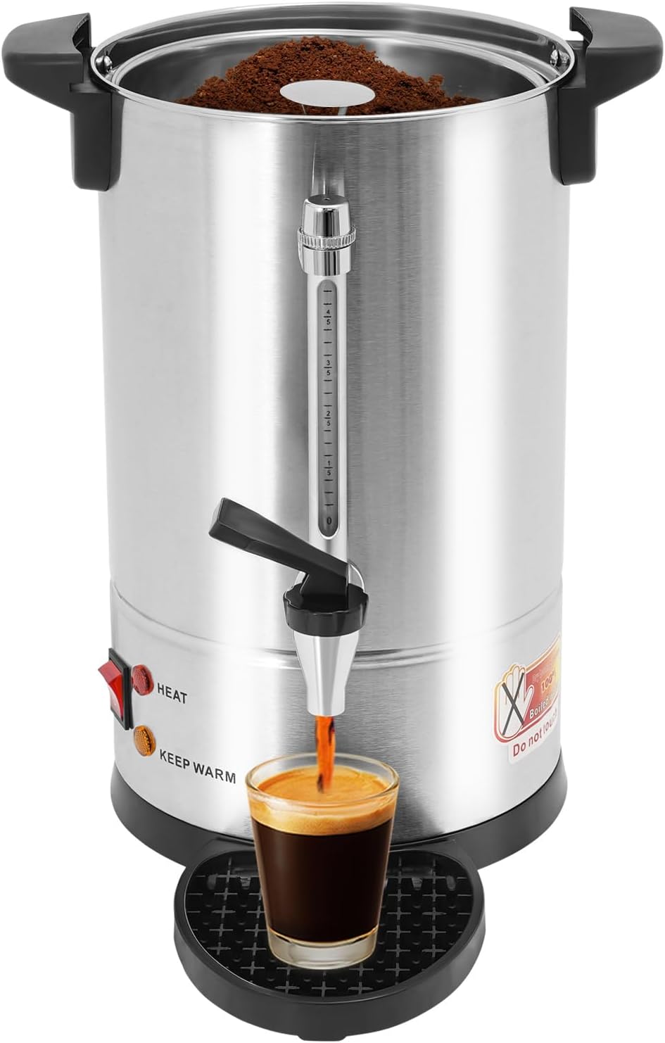 Guehomm Commercial Grade Electric Coffee Urn, Double-Wall Stainless Steel Electric Coffee Dispenser, Percolate Coffee Maker w\/Faucet Quick Brewing for Buffet Catering Wedding (50 Cups Silver)