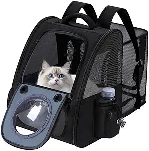 Dogs Backpack Carrier, Expandable Cat Carrier Backpack,Breathable Bubble Pet Backpack for Cat,Kitten and Small Puppy, Large Space,Portable Bags Foldable Cat Backpack for Traveling,Hiking(Black)