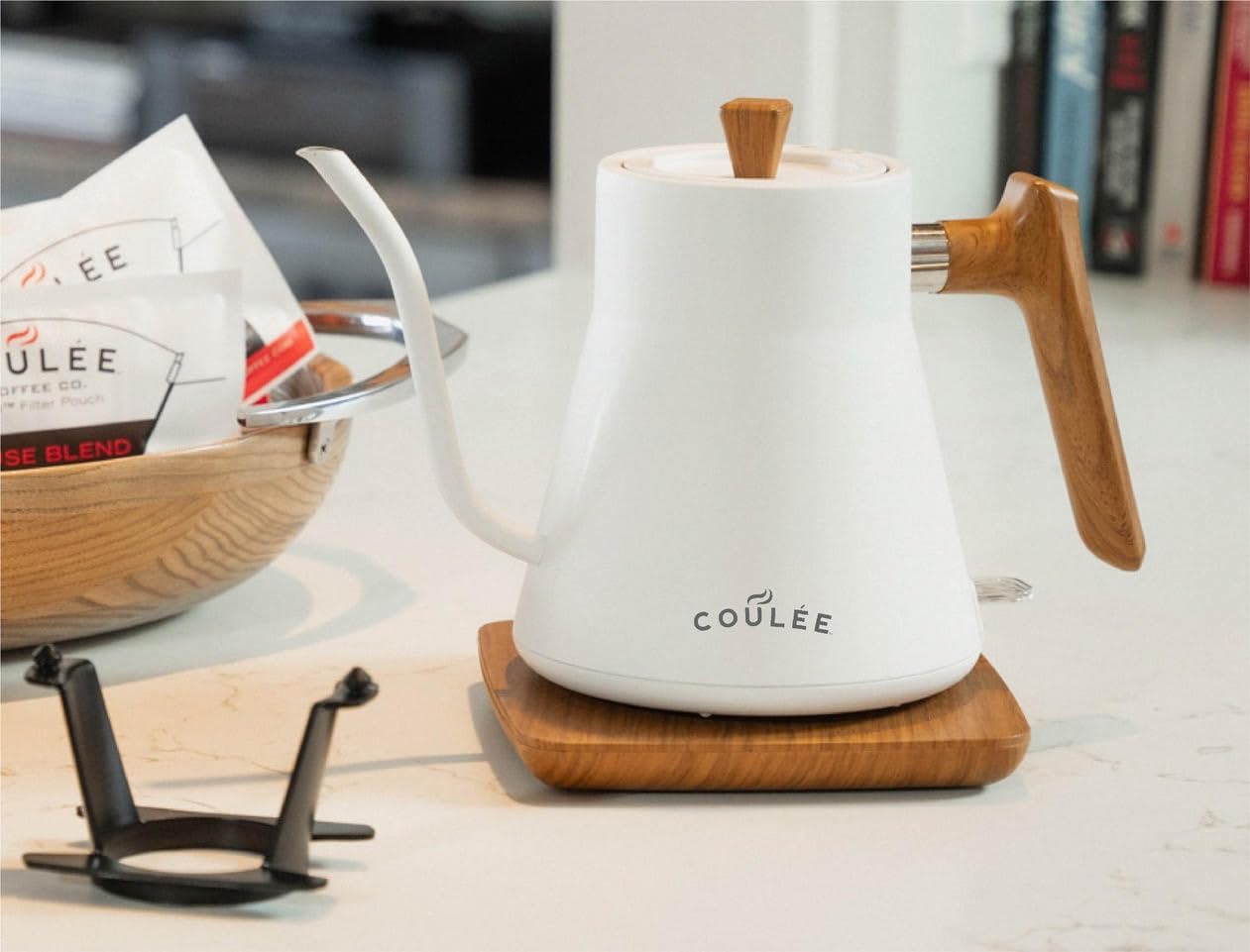 Coffee Gooseneck Kettle, Stainless Steel Interior, Electric Kettle for Boiling Water, Pour Hot Water Over Coffee, Tea, or Matcha, Electric Boiler, Heat Resistant Ergonomic Handle, White