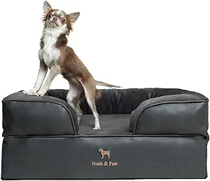 NOAH & PAW Dog Bed, 28x23x11 Inch, Orthopedic Dog Beds for Medium Size Pets, Eggshell Memory Foam Infused with Cooling Gel, Inner Cover, Waterproof, Machine Washable (Faux Leather Sofa Collection)