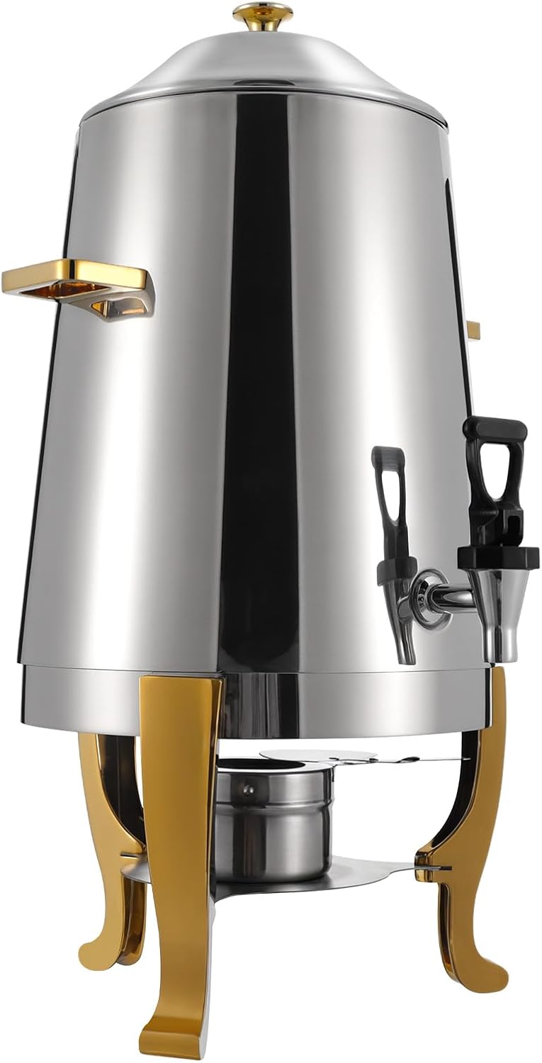 Hot Beverage Dispenser,3.5 Gallon\/13L Stainless Steel Coffee Urn Hot Drinks Dispenser with Fuel Tray for Parties Buffet Catering Two Heating Methods (Silver, Gold,Fuel & Electric Heating)