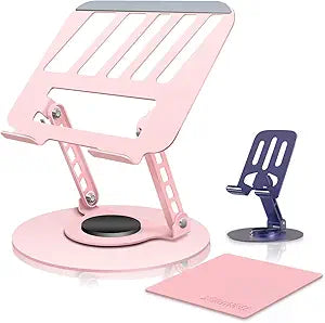 360° Rotating Adjustable Laptop Stand&Metal Phone Holder Perfect for Work,Painting,Office,Travel,Home,Fits MacBook & Laptops up to13-15",Dual Rotary Shaft,Folding Design-Purple& Pink