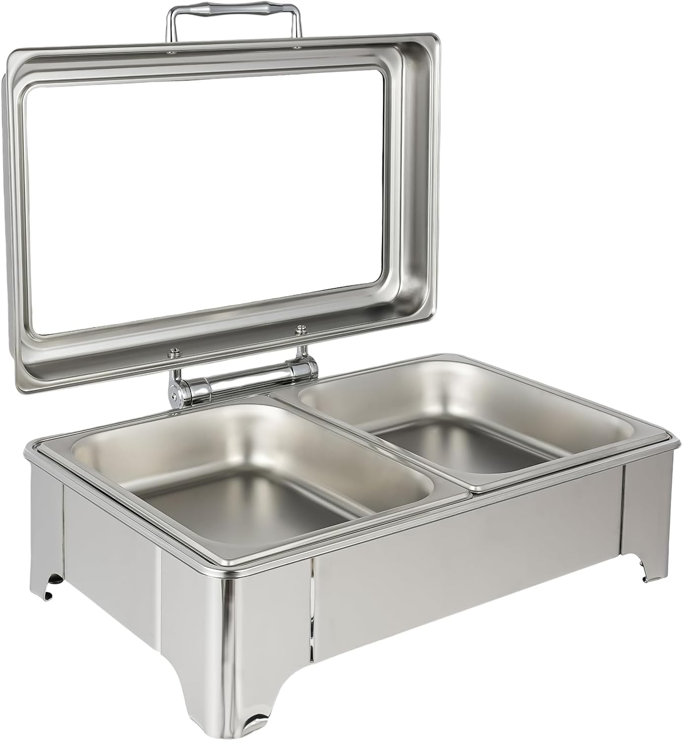 9.5QT Stainless Steel Roll Top Chafing Dish Buffet Set - Commercial Electric Food Warmer with Adjustable Temperature, 2 Trays, Glass Lid for Catering, Parties, Restaurants, 110V