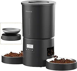 Automatic Cat Feeder for 2 Cats,6 Meals/Day,12 Portions/Meal,Dual Power Double Bowls,Dry Pet Food Autofeeder,10S Voice Record,Flexible Programmable Schedule Timer