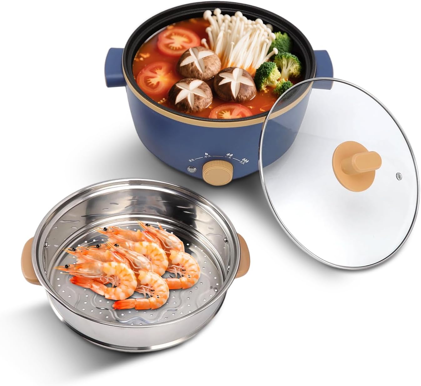 2.5L Electric Cooker Hot Pot Multifunction Food Grade 800W Double Layer Adjustable Portable Electric Hot Pot with Handle Kitchen Supplies(US 110V)