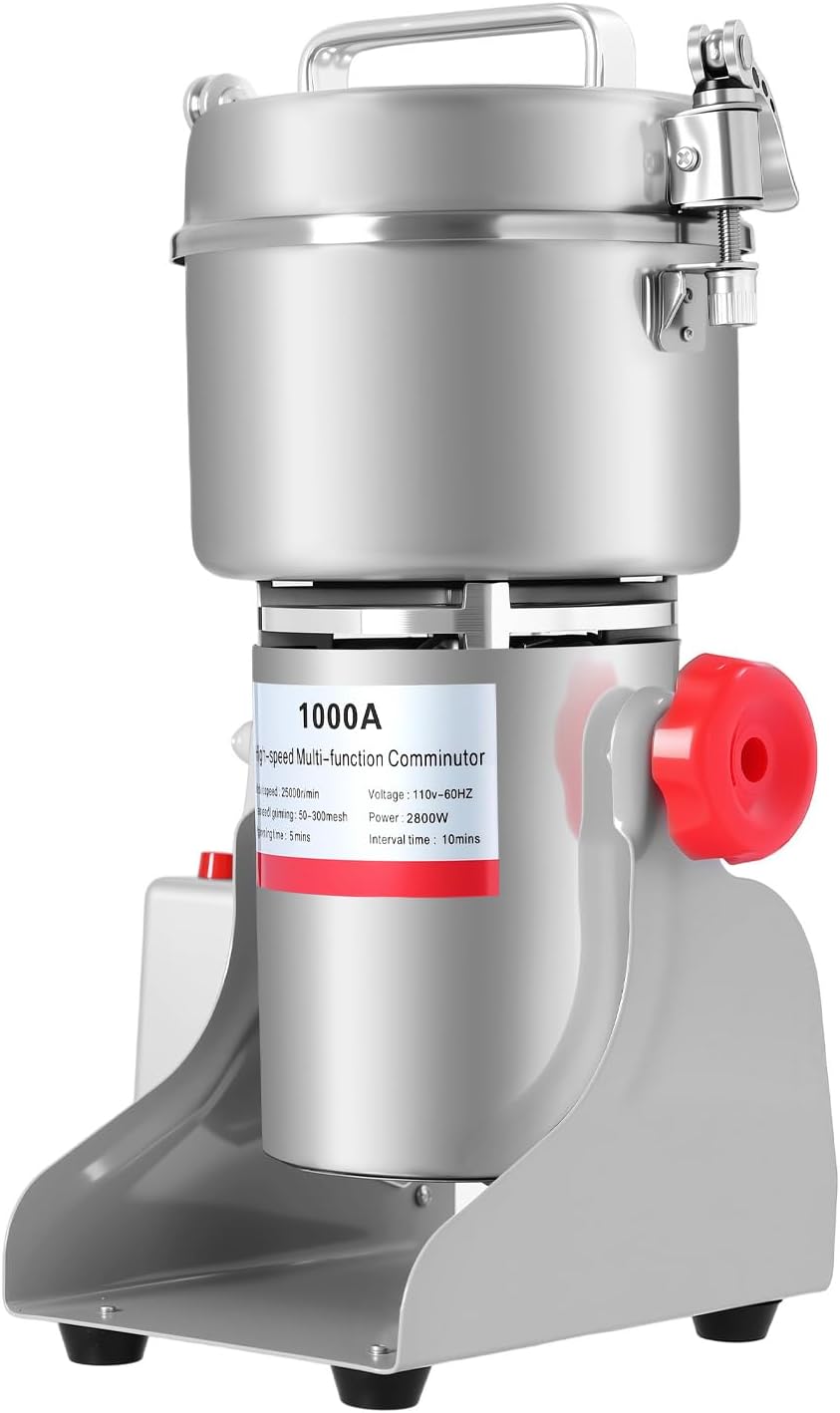 Electric Grain Mill Grinder 1000g Capacity - 3600W High-Speed 304 Stainless Steel Flour Mill with 180° Swing Grinding, Spices/Herbs, Overheat Shieldion