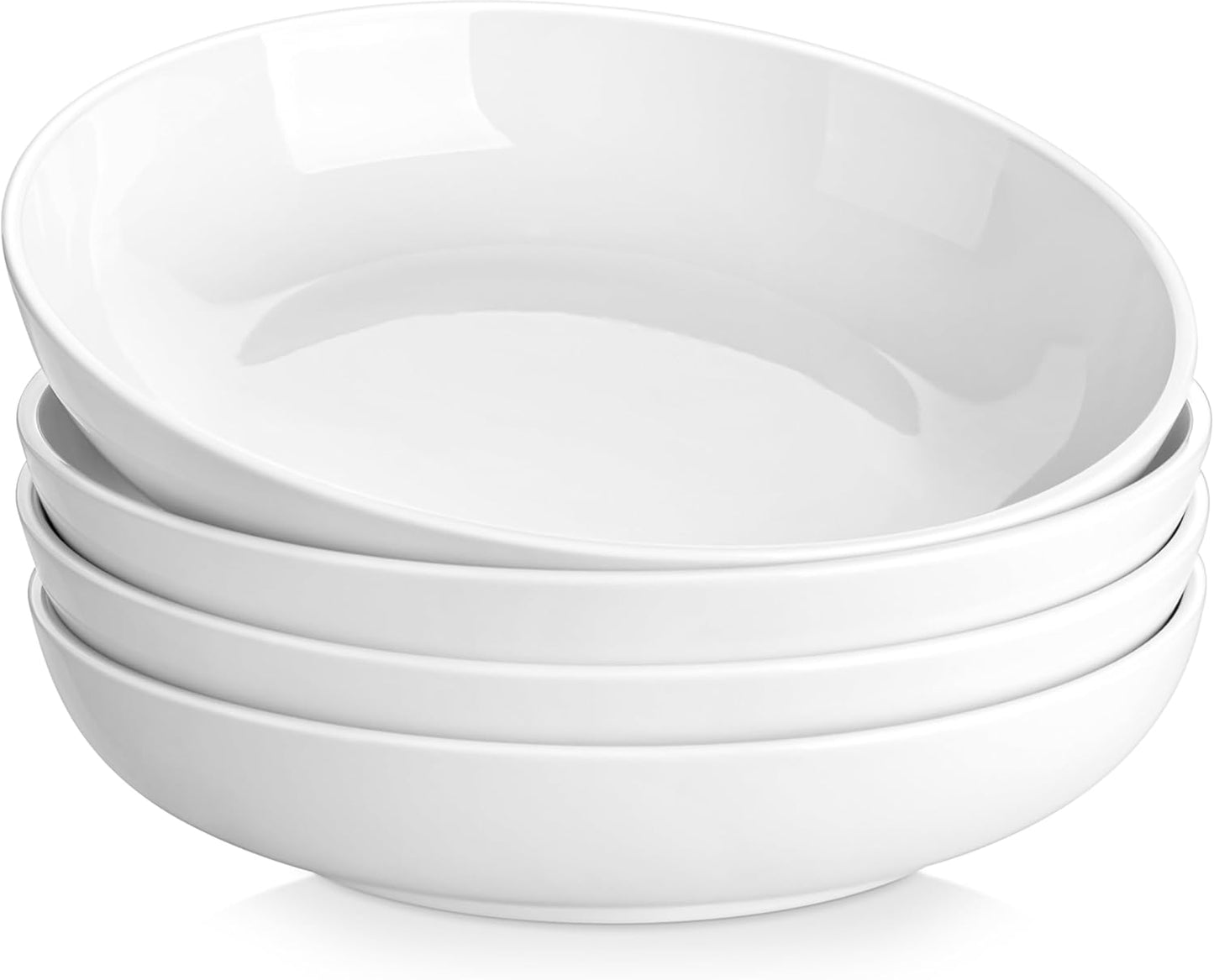 MALACASA 10" Large Pasta Bowls, 56 OZ White Salad Bowls Soup Bowls, Porcelain Serving Bowls Set of 4, Large Kitchen Bowl Plates Pasta Plates, Microwave & Dishwasher Safe, Series REGULAR