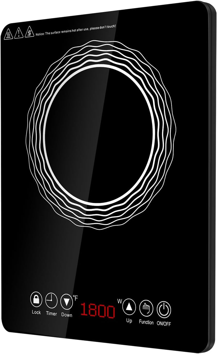 Portable Induction Burner, 1500W Electric Induction Countertop Burner with Touch Panel, Power & Temp Adjustable, Hot Plate Cooker with 3-Hour Timer