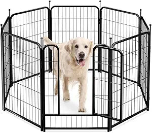 PawGiant Dog Fence Playpen 24â€/32â€/40†Indoor Outdoor for Small/Medium/Large Dogs, Metal Pet Puppy Cat Exercise Fencing Gate Crate Cage Outside RV, Camping, Yard, Garden
