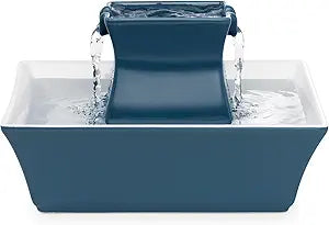 PetSafe Drinkwell Pagoda Fountain - Hygienic Ceramic Continuous Flowing Fountain - Elevated Upper Bowl & Double Free-Falling Stream Design - Minimalist Pet Hydration Station - 70 oz Capacity
