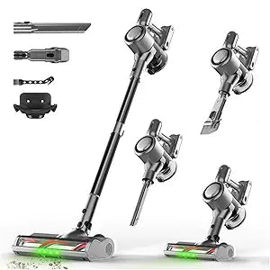 Cordless Stick Vacuum Cleaner - Rechargeable,45Kpa Powerful Suction Vacuum for Home,45Mins Runtime,Detachable Battery,Anti-Tangle, 8 in 1 Lightweight Vacuum for Pet Hair Carpet Hardwood,Silver