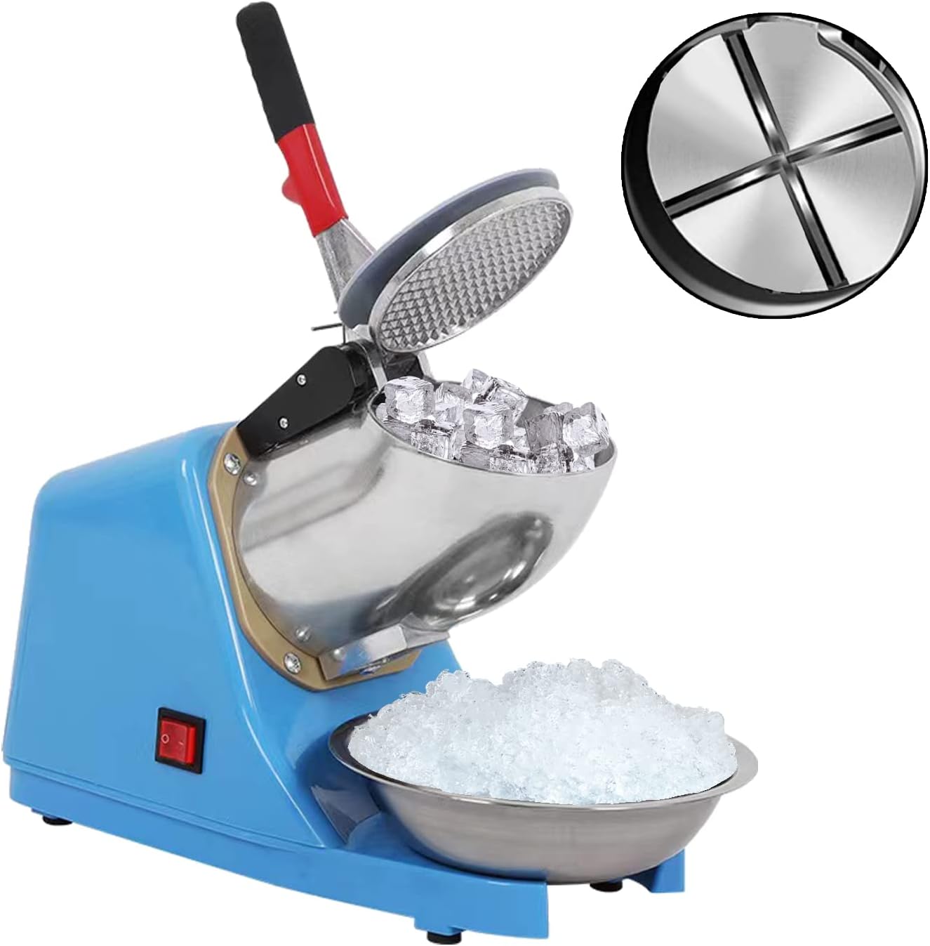 110V Electric Ice Shaver Crusher,Portable Stainless Steel 4 Blades Ice Shaved Machine,300W 2200RPM Snow Cone Maker Shaved Ice Maker with Ice Plate,220lbs/hr for Home and Commercial Use