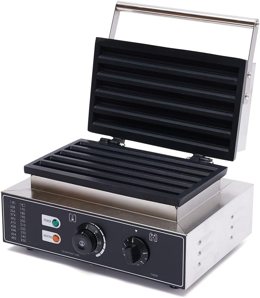 Commercial 5 Sticks Churros Maker Machine, 1550W 110V Electric Non-Stick Waffle Maker, Commercial Stainless Steel Spanish Churros Maker, Double-Sided Heating 50-300℃, Treat for Mexican Dinner Night