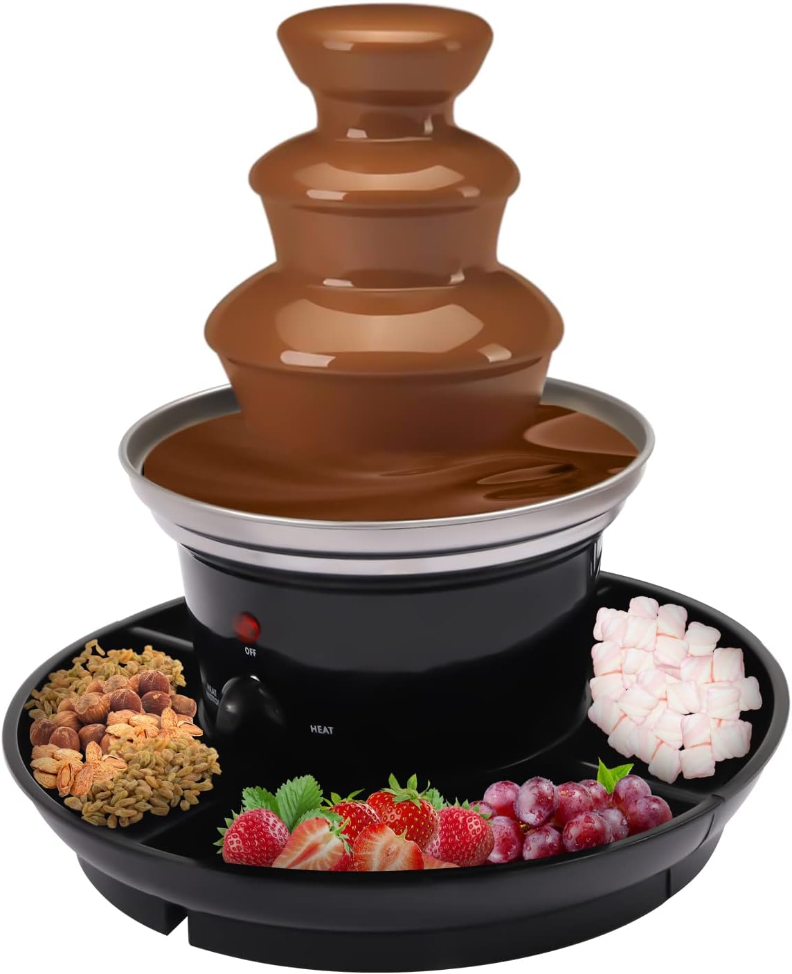 3 Tier Chocolate Fondue Fountain Electric Stainless Chocolate Dipping Warmer Machine - Warm Home Chocolate Fountain Party Fountain with Fruit Plate for Birthday Party Wedding Celebration