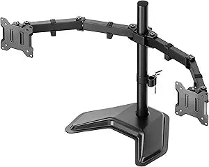 monTEK Stable Freestanding Dual Monitor Stand for 1732†Computer Screens, Heavy-Duty Desk Mount with 22 lbs per Arm, Fully Adjustable Brackets and Arms, Solid V-Shaped Base, VESA 100×100mm Max