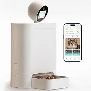 Automatic Cat Feeder with Camera 360°, 2K HD Pet Feeder with Night Vision & 2-Way Audio, Smart APP Control, AI Smart Cat Feeder, Up to 16 Meals/Day, 5.5L Timed Food Dispenser for Cats & Dogs