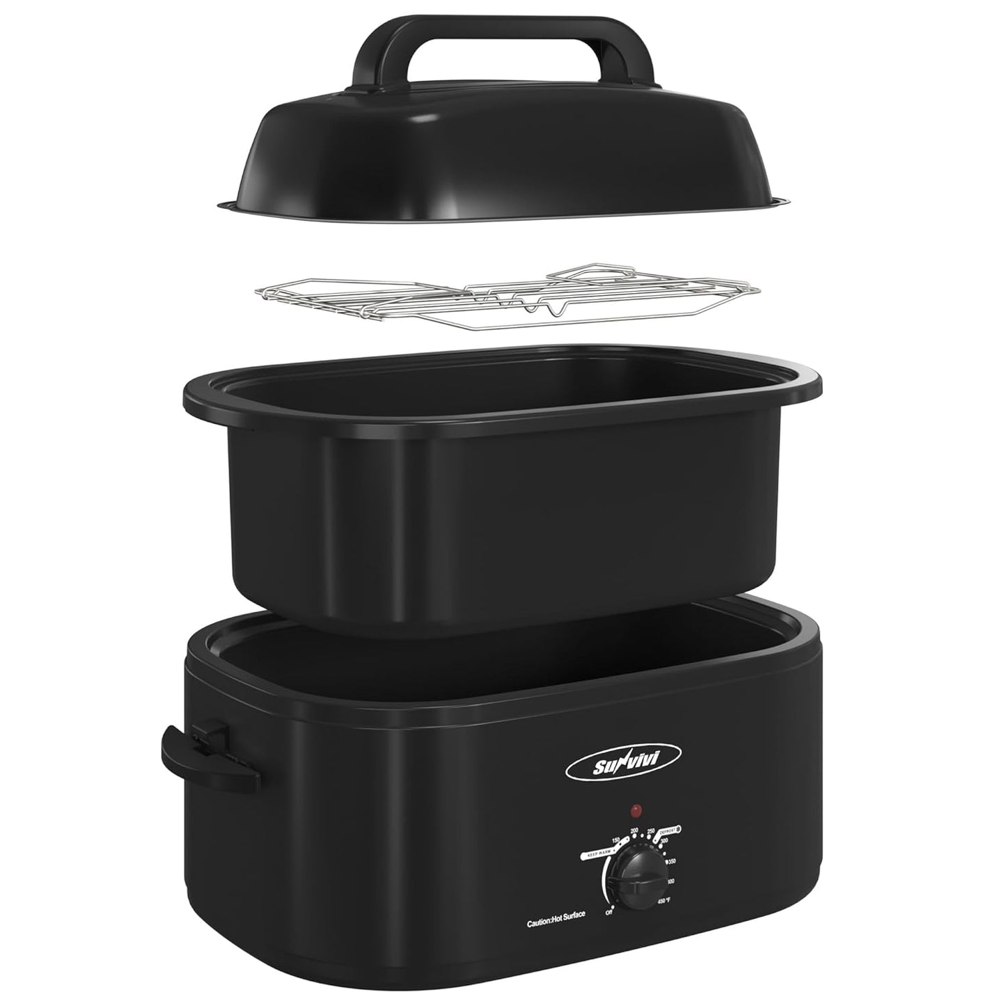 Sunvivi Electric Roaster,28 Quart Roasting Oven with Self-Basting Lid Removable Pan,Turkey Roaster Oven with 150 to 450F Temperature Control Cool-Touch Handles, Black