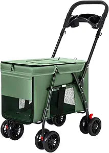 Pet Stroller Cat Dog Stroller Travel Folding Pet Carriers(Green)