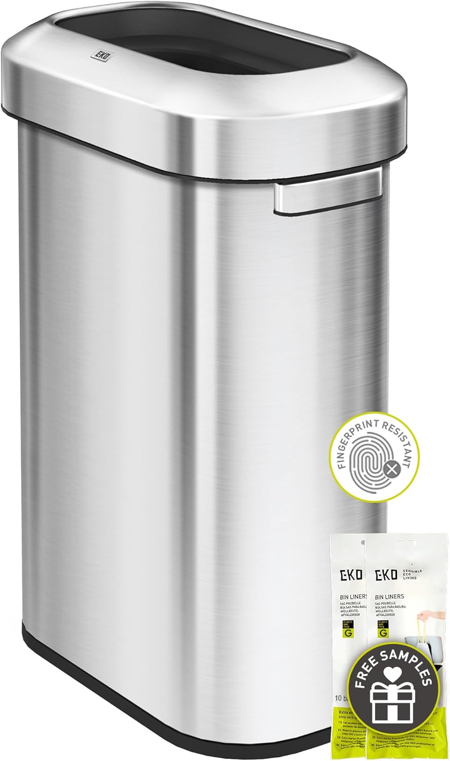 EKO Urban 24 Gallon\/ 90 Liter Open Top Stainless Steel Slim Commercial Trash Can, Tall Kitchen Garbage Bin, Heavy-Duty Commercial Grade Large Trash Can for Home, Office, Hotel, Cafe, Restaurant, Dorm