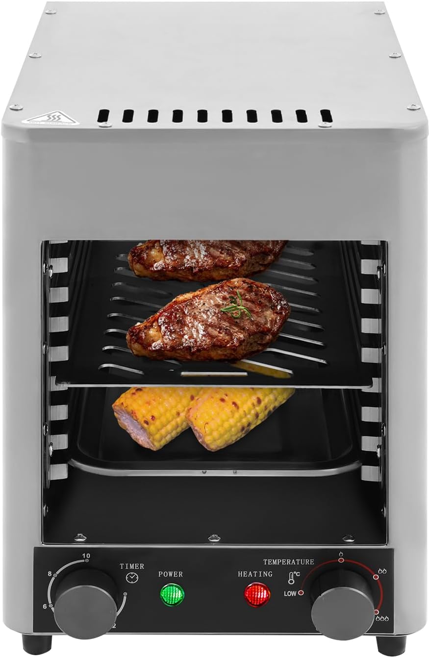 Electric Steak Broiler, 1700W Indoor Commercial Steak Grill Automatic Steaks Broiler with Temper Adjustable & Handle, 1470°F Stainless Steel Steaks Cooker Electric Broiler Grills for BBQ, Toast