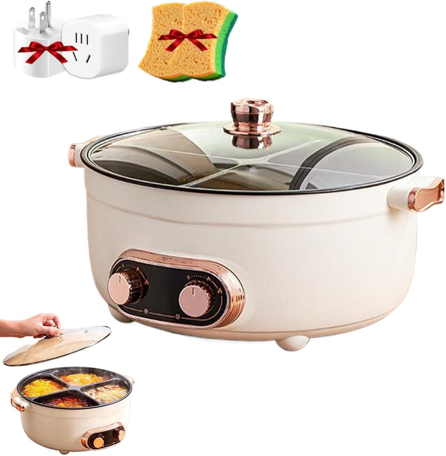 Four Grid Multifunctional Stew Pot,Multifunctional Electric 4 Compartment,6L Large Capacity,One Pot with 4 Flavors,Independent Temperature Control On Both Sides,Multi Cooking Experience (B)
