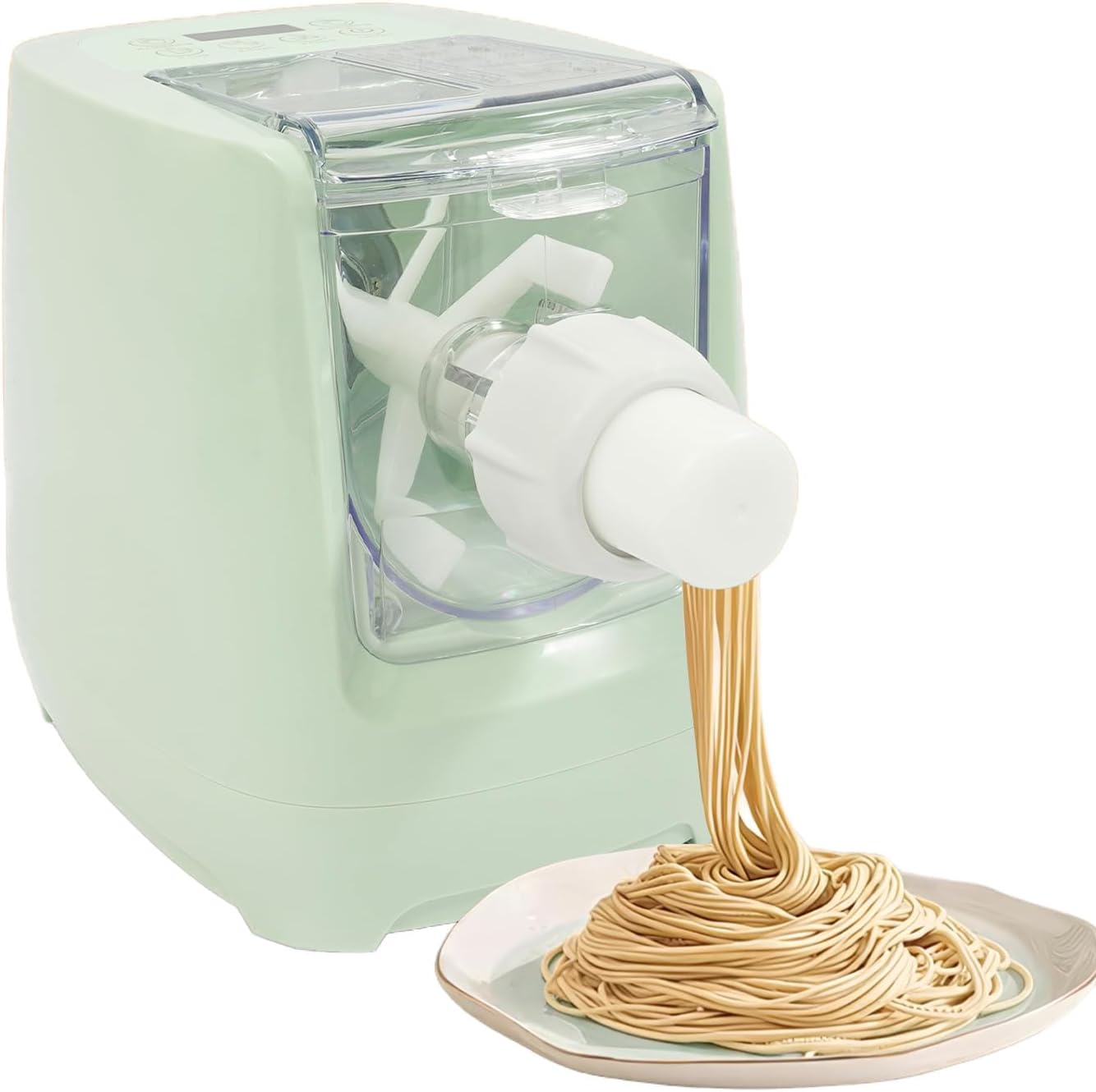 260W Electric Pasta Maker Machine with 13 Noodle Shapes Molds and LED Display, 12.99"L x 7.48"W x 10.23"H ABS Noodles Dumpling Dough Skin Maker for Home Kitchen Green 110V, Easy to Clean
