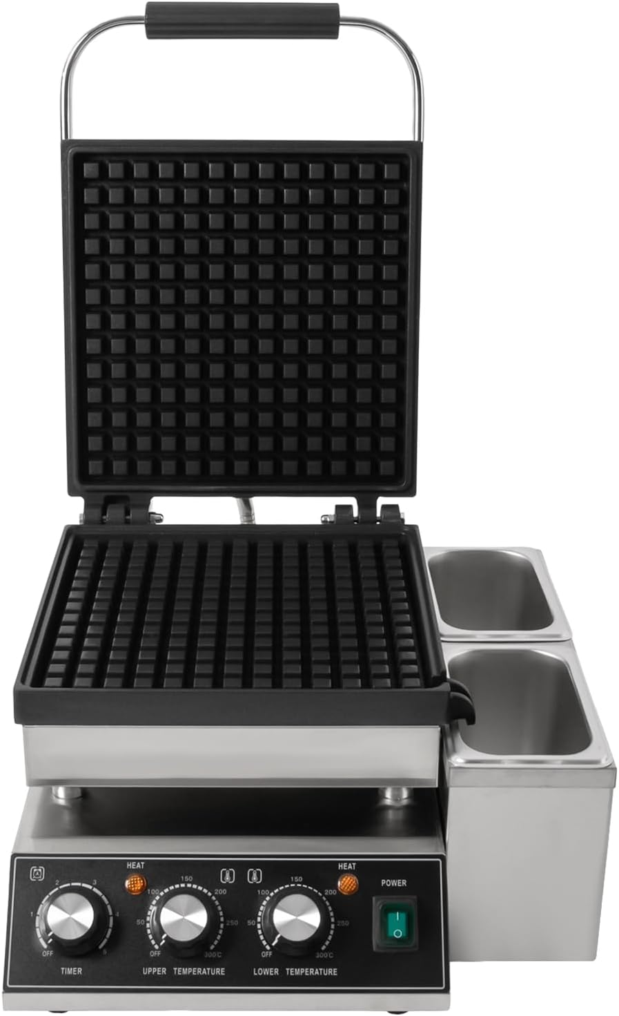 110V Commercial Waffle Machine, 2200W Nonstick Electric Waffle Maker with Teflon Coating Makes, 50~300℃ Temp 0~5 mins Stainless Steel Maker Baker Desktop Mount Double-sided Heating