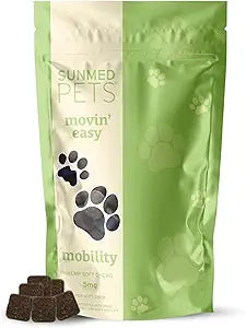Sunmed Movin' Easy Hemp Pet Chews for Joint Health & Mobility – Omega-3, Green Lipped Mussels, 5mg Hemp Extract – Supports Flexibility & Comfort | Beef Liver & Sweet Potato, 40 Count