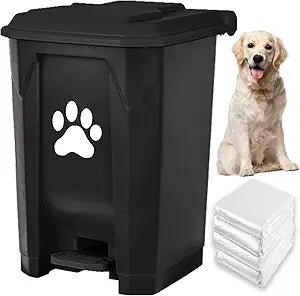 tebiete Dog Poop Trash Can Outdoors Pet Waste Station with Lid Dog Waste Disposal Container with Removable Inner Bin Bucket Hands-Free Pedal Garden Yard Home with Waste Bags, Black