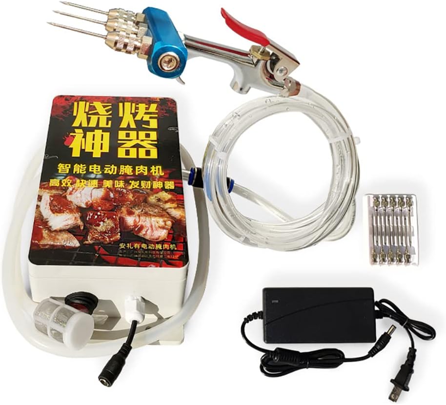 Aitoserlea High Pressure Electric Bacon Pump Gun, Meat Saline Syringe Pump Food Grade Electric Injector Meat Processor 60W with 10Pcs Needle (Three Needle)