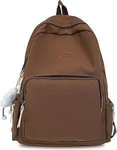 Fashion Backpack with Cute Accessory Casual Bookbags with Pendant Laptop Bag Lightweight Travel Daypacks (Brown)