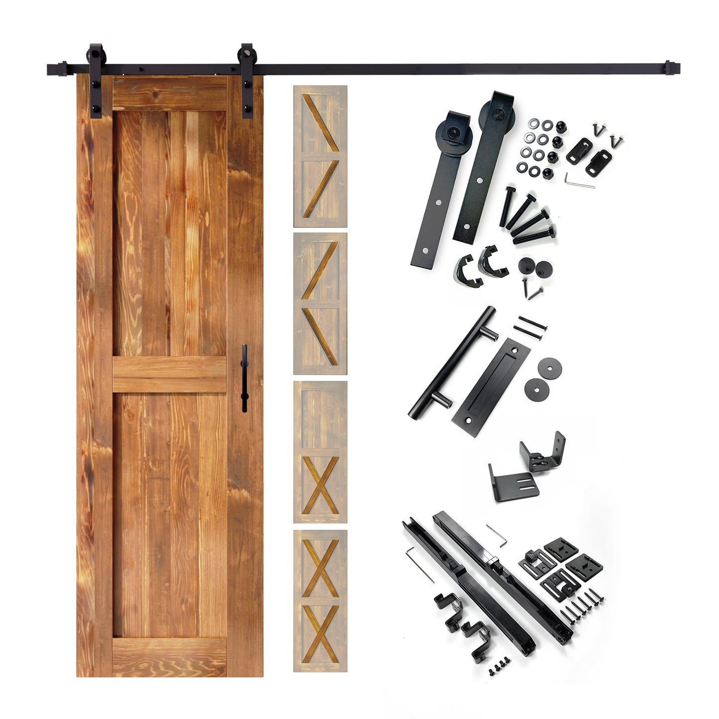 HOMACER 30-in x 80-in Early American Pine Wood Solid core Single Barn Door (Hardware Included)