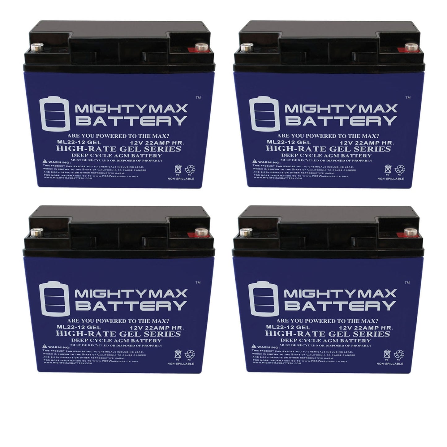 Mighty Max Battery 12V 22AH GEL Replaces 20Ah Kung Long WP20-12 Rechargeable Sealed GEL 12220 Backup power Batteries 4 -Pack