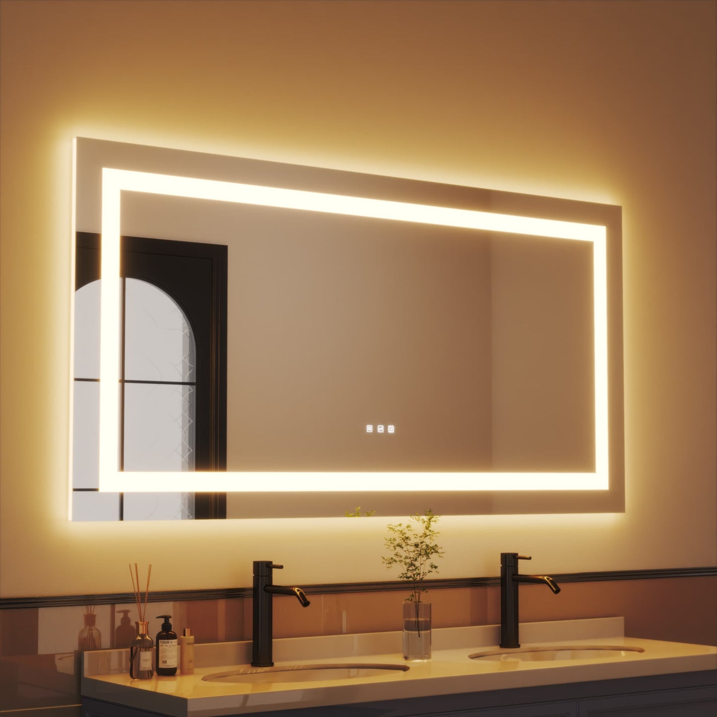 waterpar Backlit + Frontlit 60-in x 30-in Polished Frameless Rectangle Dimmable LED Lighted Fog Free Bathroom Vanity Mirror ( Clear )