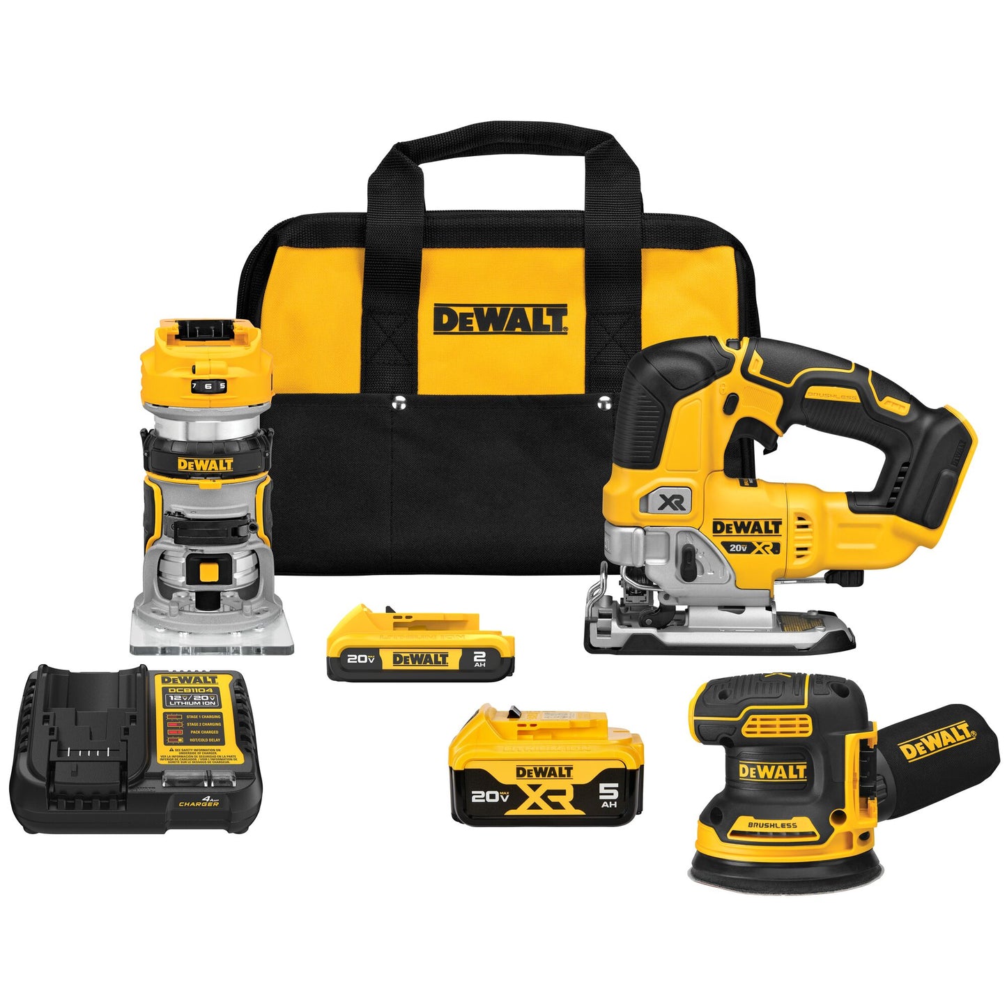 DEWALT 20V MAX XR 3-Tool Brushless Woodworking Power Tool Combo Kit with Soft Case (2-Batteries and Charger Included)