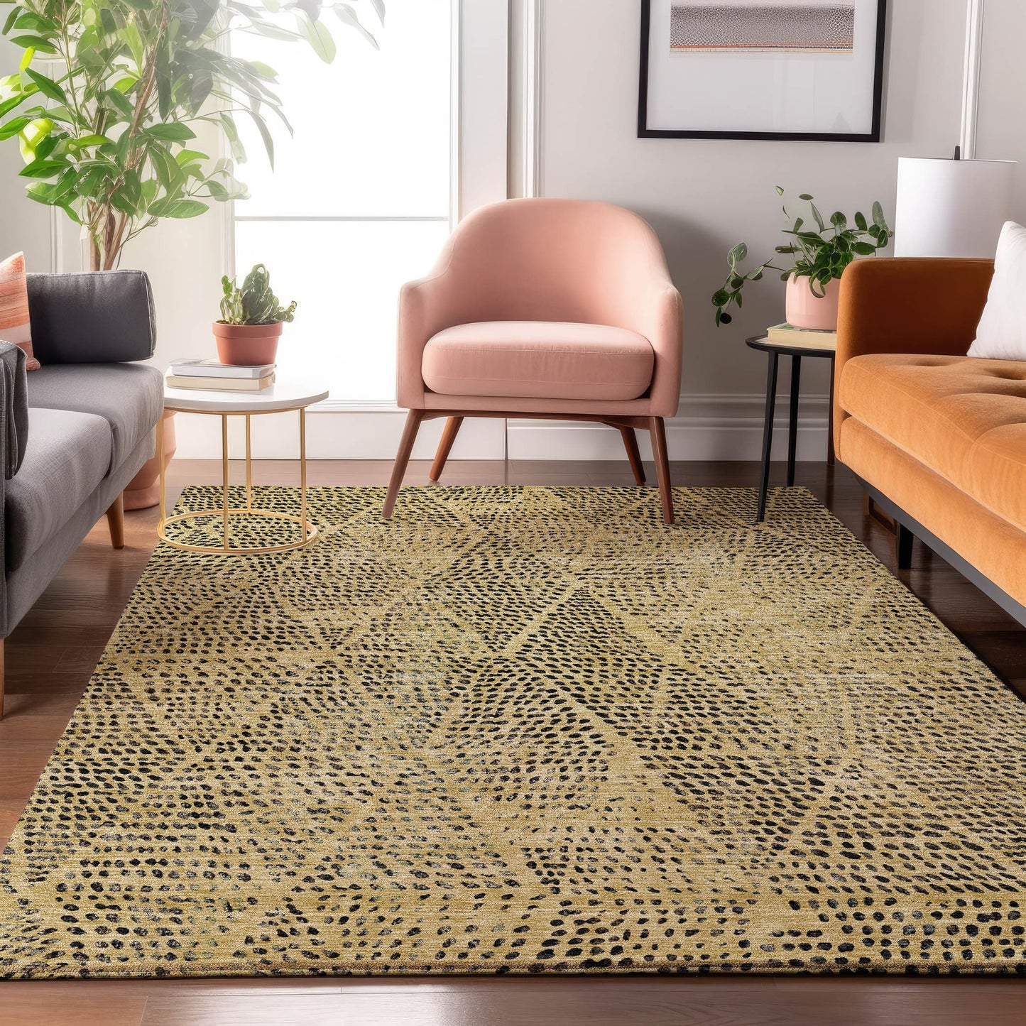 Addison Rugs Mayfield AMF591GO 8 x 10 (ft) Loomed Polyester Gold Rectangular Indoor Geometric Machine washable Pet Friendly Area rug