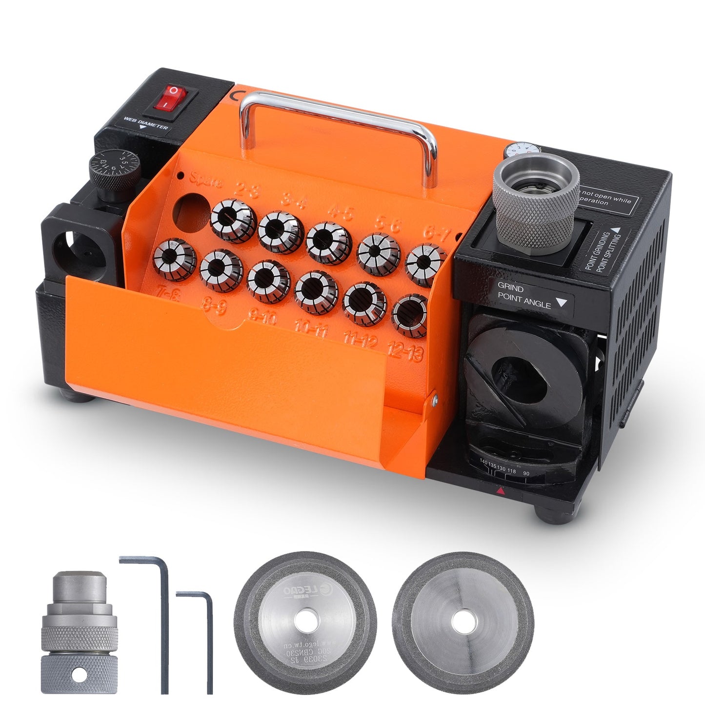 SVOPES Drill Bits Sharpener 3-13mm Bits Adjustable Grinder Portable with 11 Collets Cbn and Sdc Wheel For Sharpening Versatile Point and Lip Angle