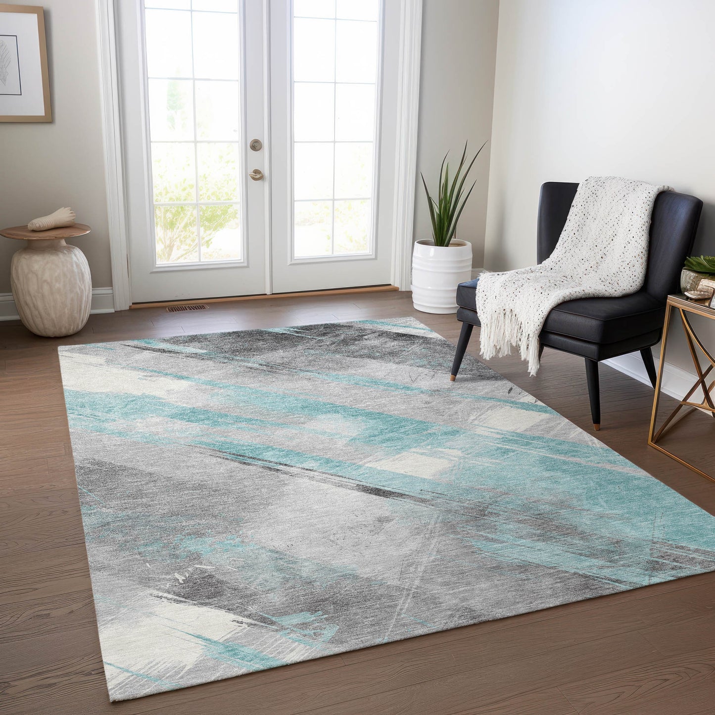 Addison Rugs Chantille ACN1540TE 10 x 14 (ft) Teal Rectangular Indoor/Outdoor Geometric Machine washable Pet Friendly Area rug
