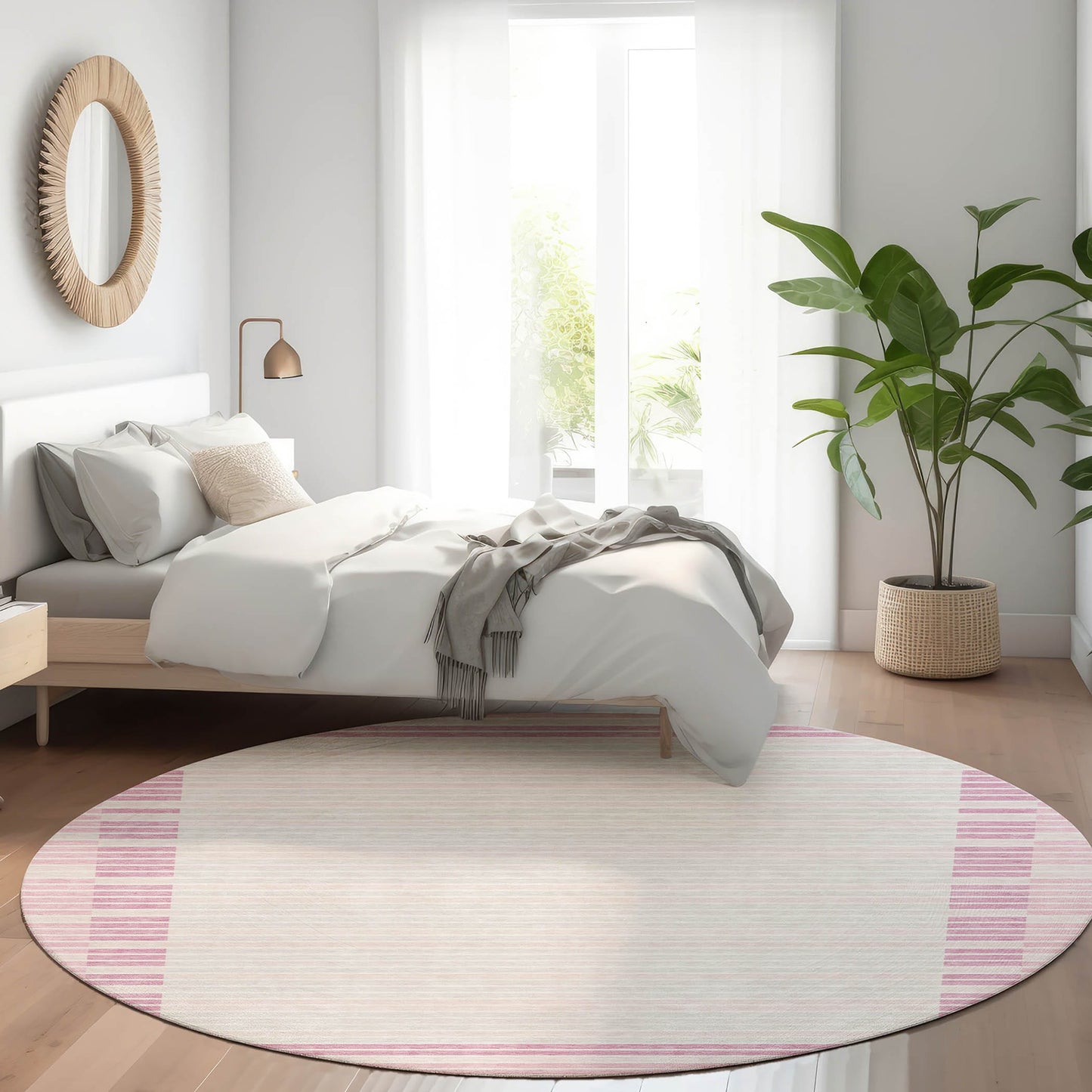 Addison Rugs Chantille ACN1405PI 8 x 8 (ft) Polyester Pink Round Indoor/Outdoor Geometric Machine washable Pet Friendly Area rug