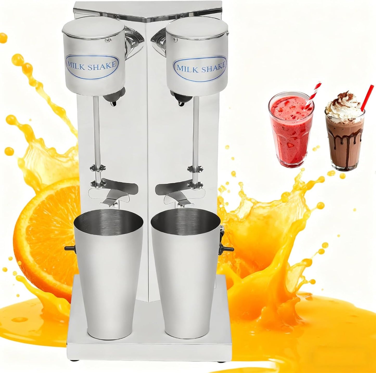 110V 180W Double Head Milkshake Maker, Commercial Milk Shake Machines, 8K Finishing 800ML Stainless Steel 16000Rpm Pure Copper Motor Free Standing Electric Mixers w/Overheat Protection, for Milk